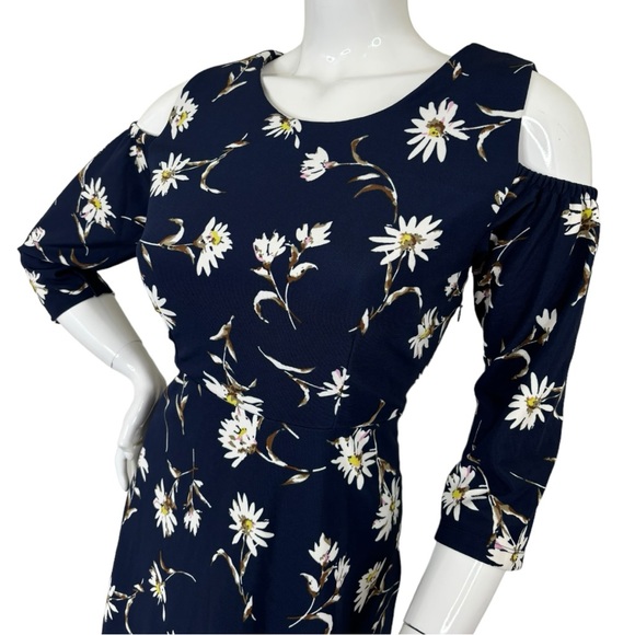 Zink London Women dark Navy Blue Printed flower pattern Fit & Flare Dress XL - Picture 13 of 17